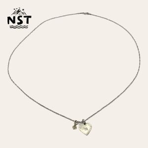 Silver Engraved "M" Heart Shaped Pendant Necklace with Topaz Charm